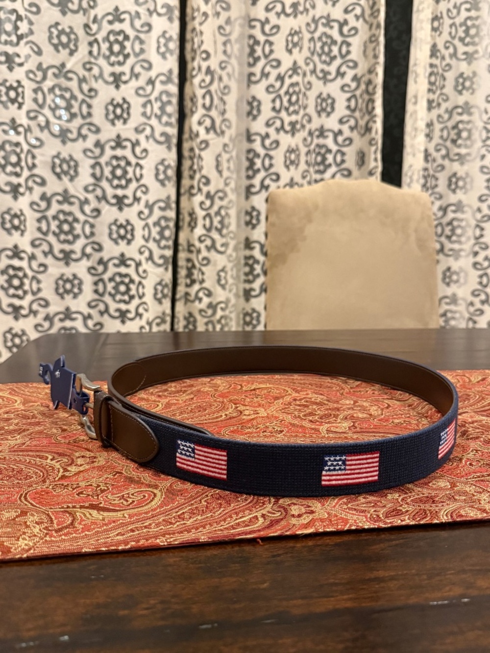 Penguin Men's Size 38 Navy American Flag Belt MSRP $60
